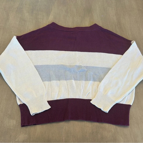 Luck Brand Color Block Pullover Crewneck Sweater Cotton Blend Purple Sz XL - Picture 2 of 10